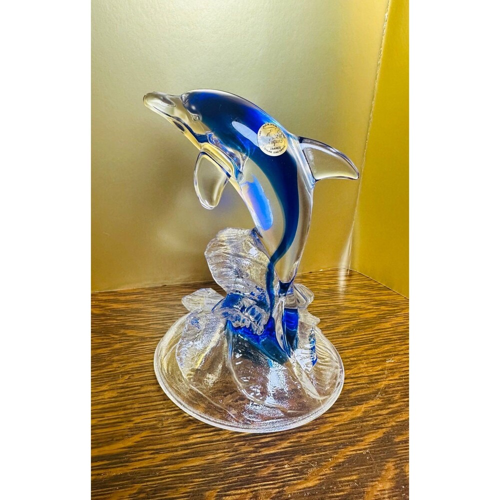 Vintage Cristal d'Arques Lead Crystal Leaping Dolphin Figurine – Cobalt Blue 6.5